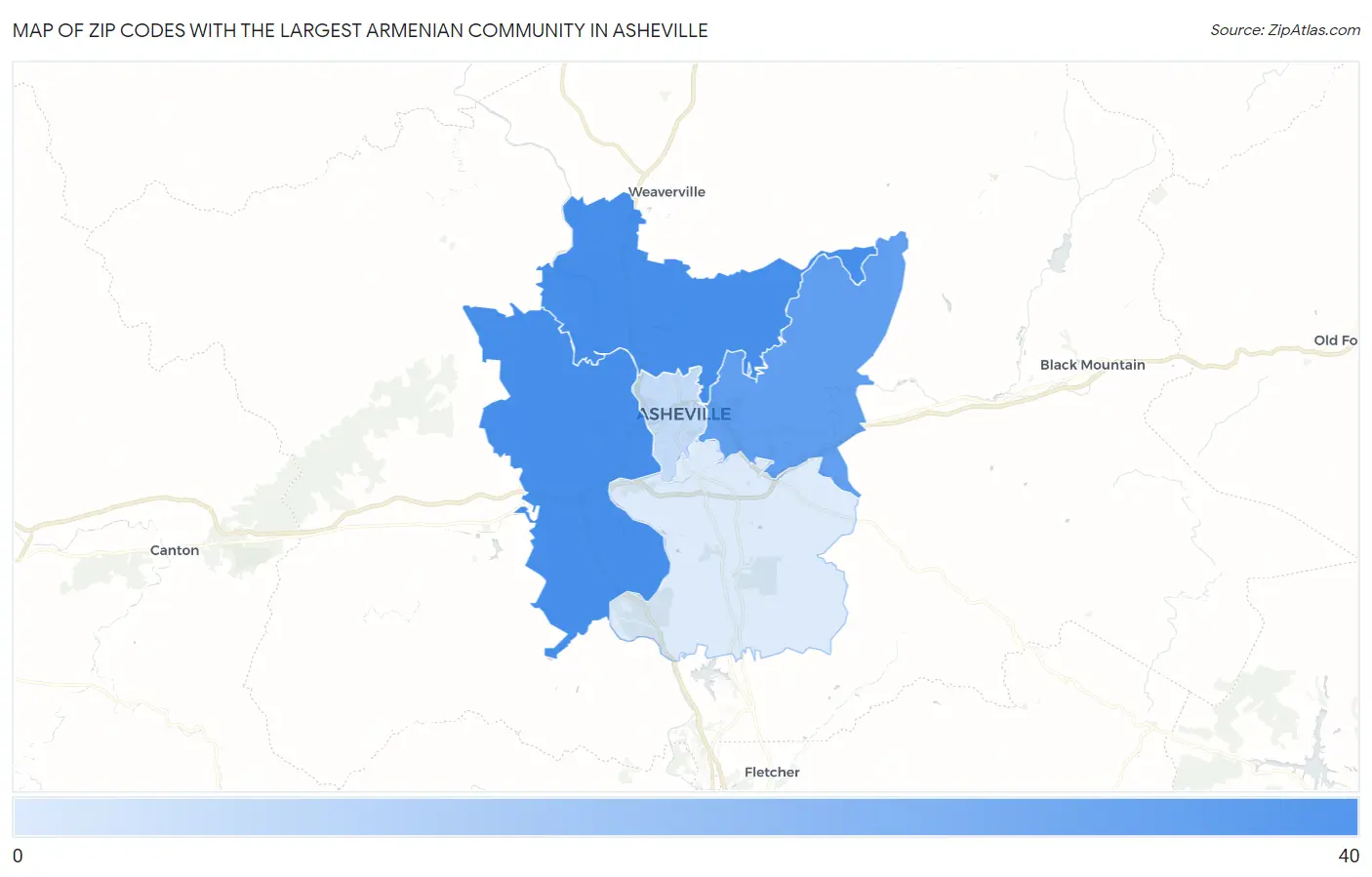 Zip Codes with the Largest Armenian Community in Asheville Map