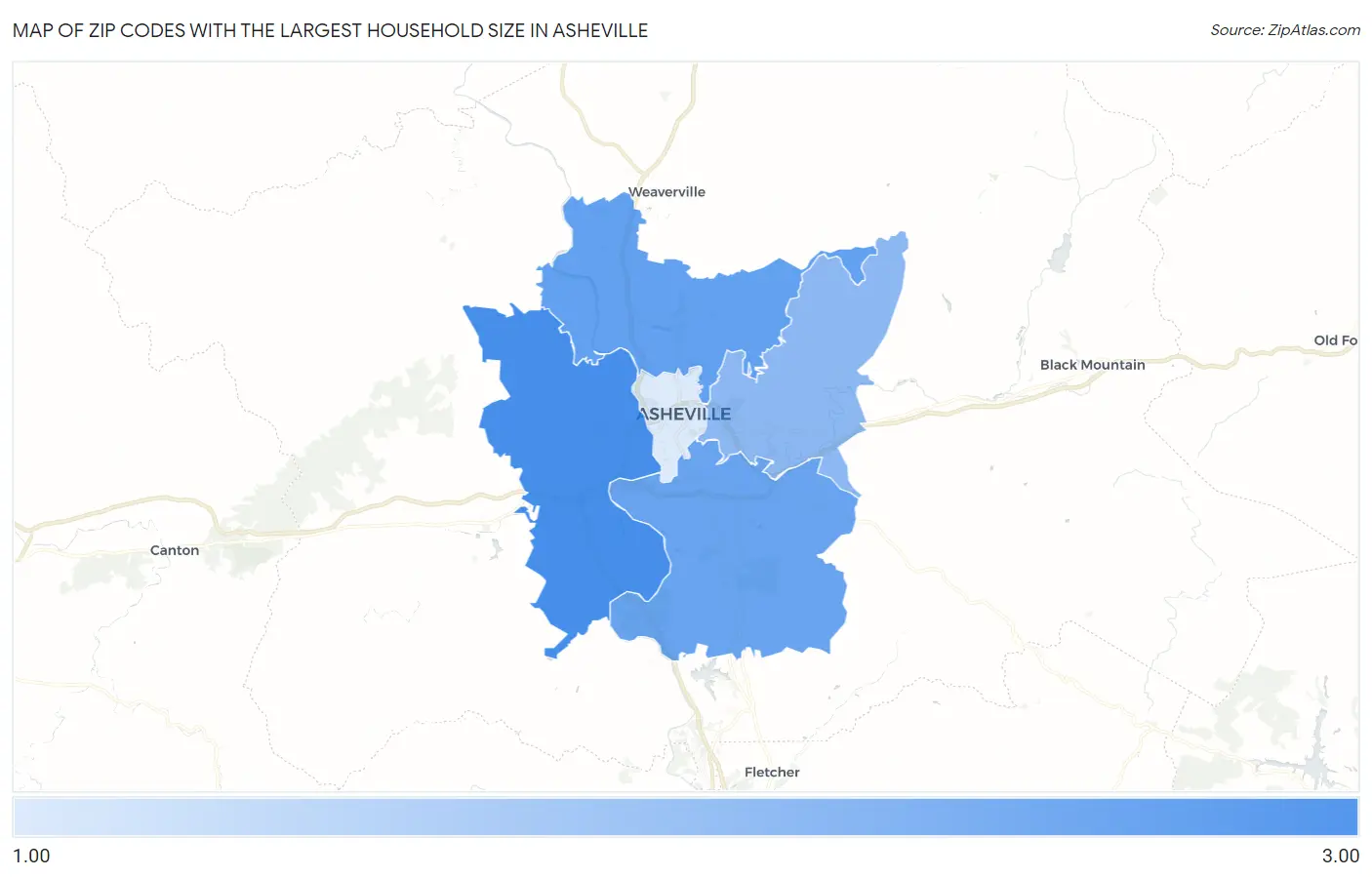 Zip Codes with the Largest Household Size in Asheville Map