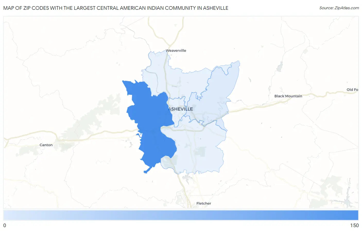Zip Codes with the Largest Central American Indian Community in Asheville Map