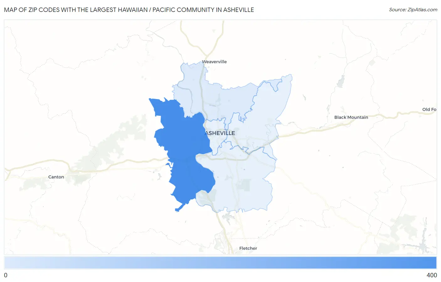 Zip Codes with the Largest Hawaiian / Pacific Community in Asheville Map