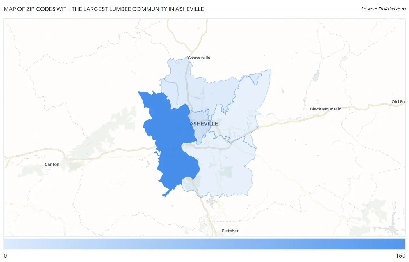 Zip Codes with the Largest Lumbee Community in Asheville Map