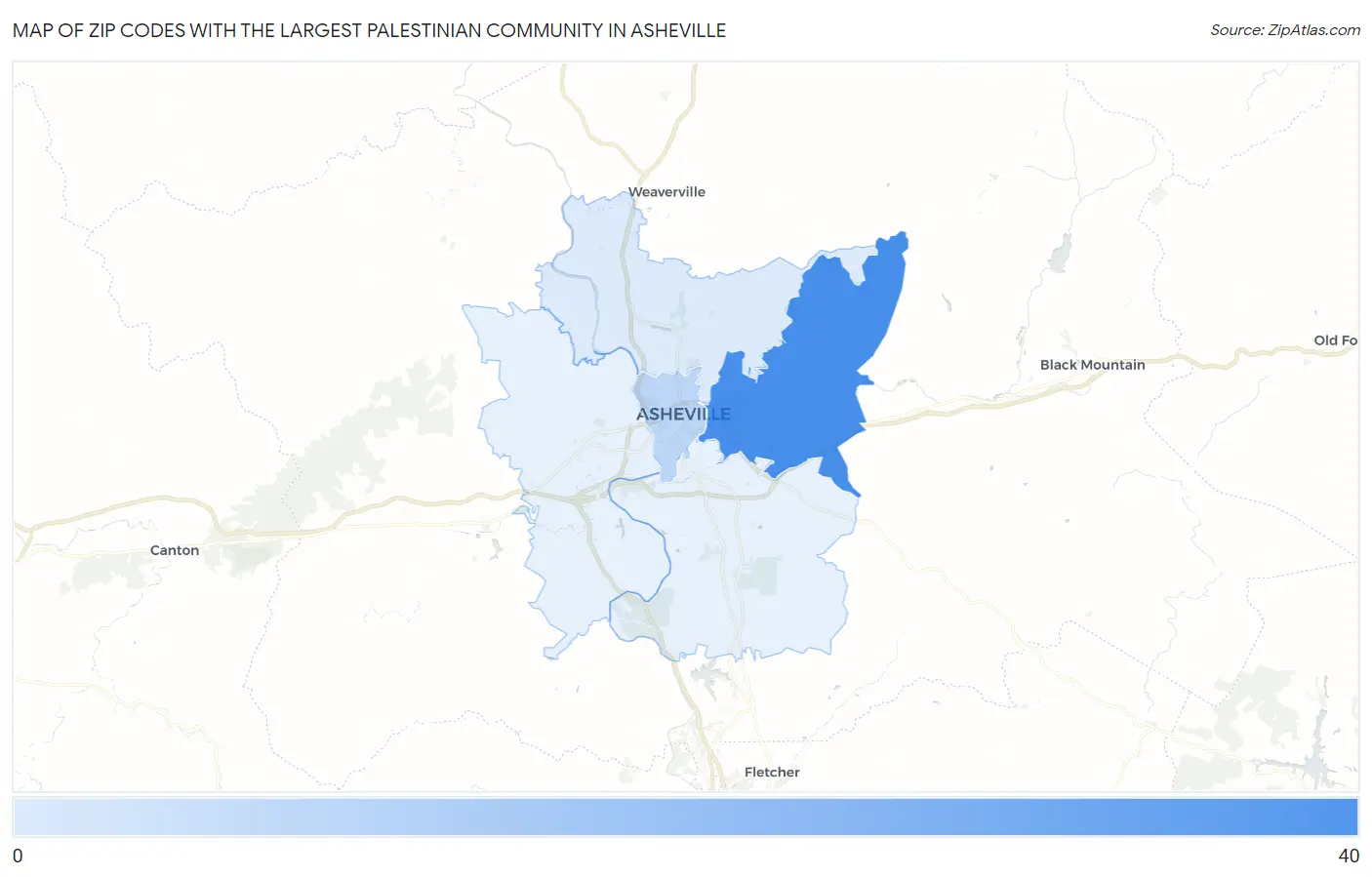 Zip Codes with the Largest Palestinian Community in Asheville Map