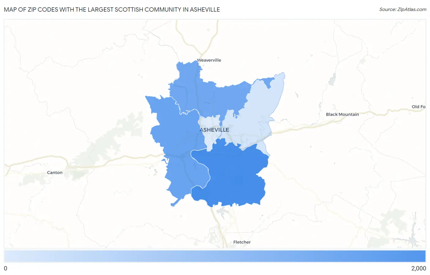Zip Codes with the Largest Scottish Community in Asheville Map