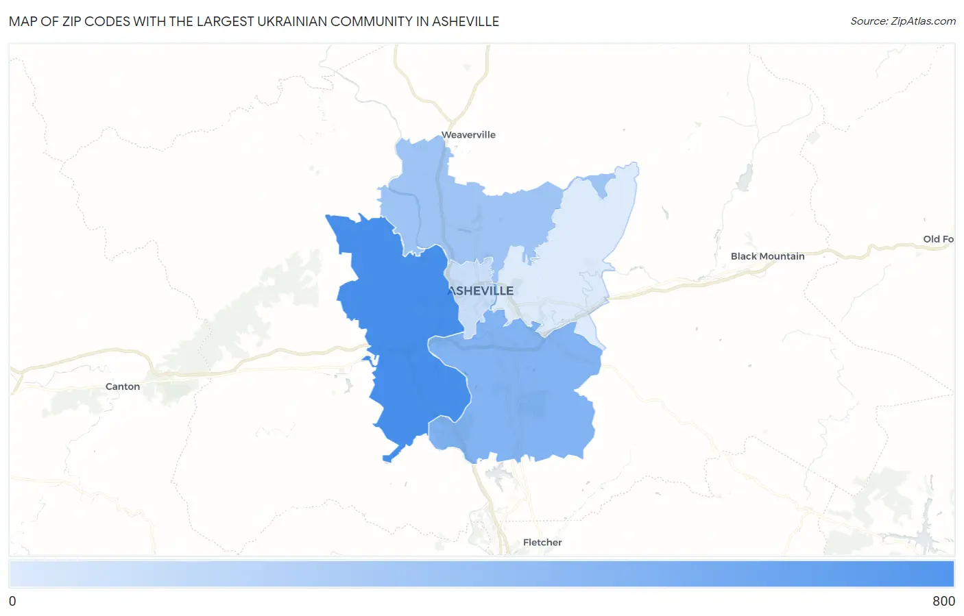 Zip Codes with the Largest Ukrainian Community in Asheville Map