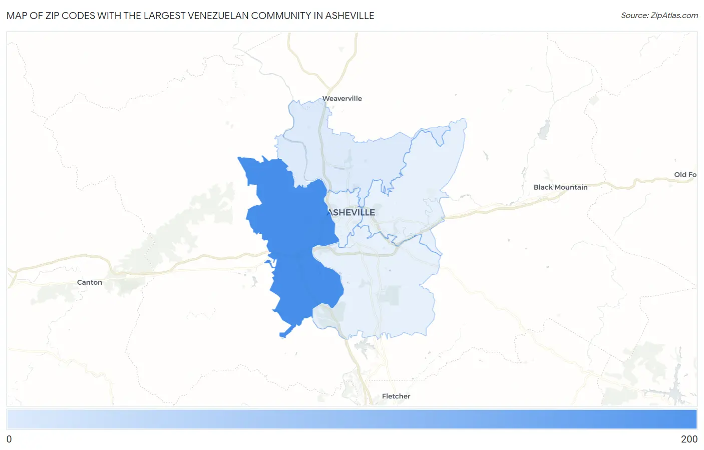 Zip Codes with the Largest Venezuelan Community in Asheville Map