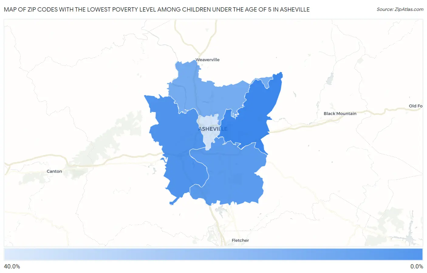 Zip Codes with the Lowest Poverty Level Among Children Under the Age of 5 in Asheville Map