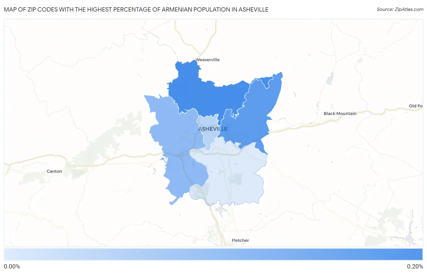 Zip Codes with the Highest Percentage of Armenian Population in Asheville Map
