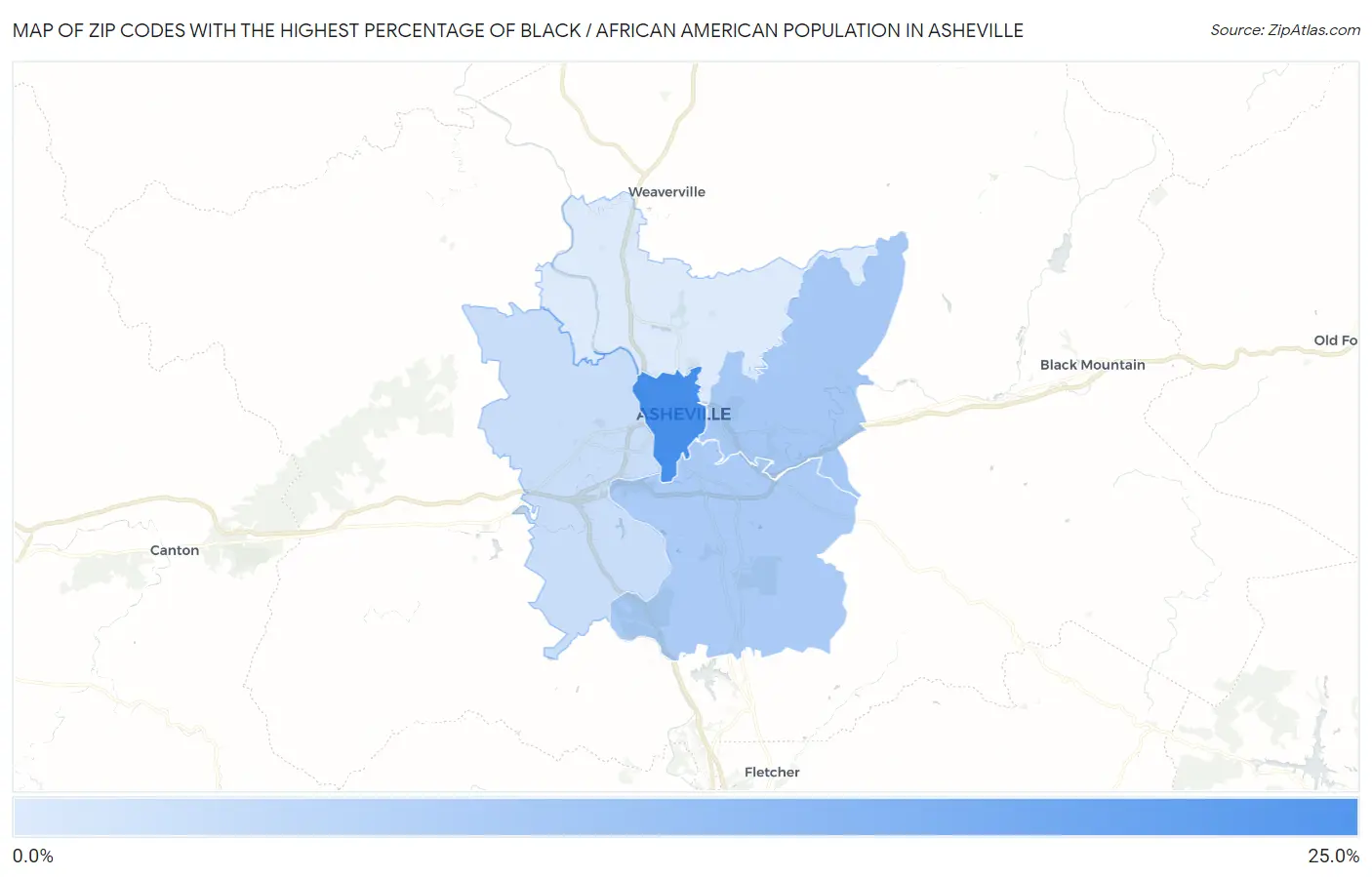 Zip Codes with the Highest Percentage of Black / African American Population in Asheville Map