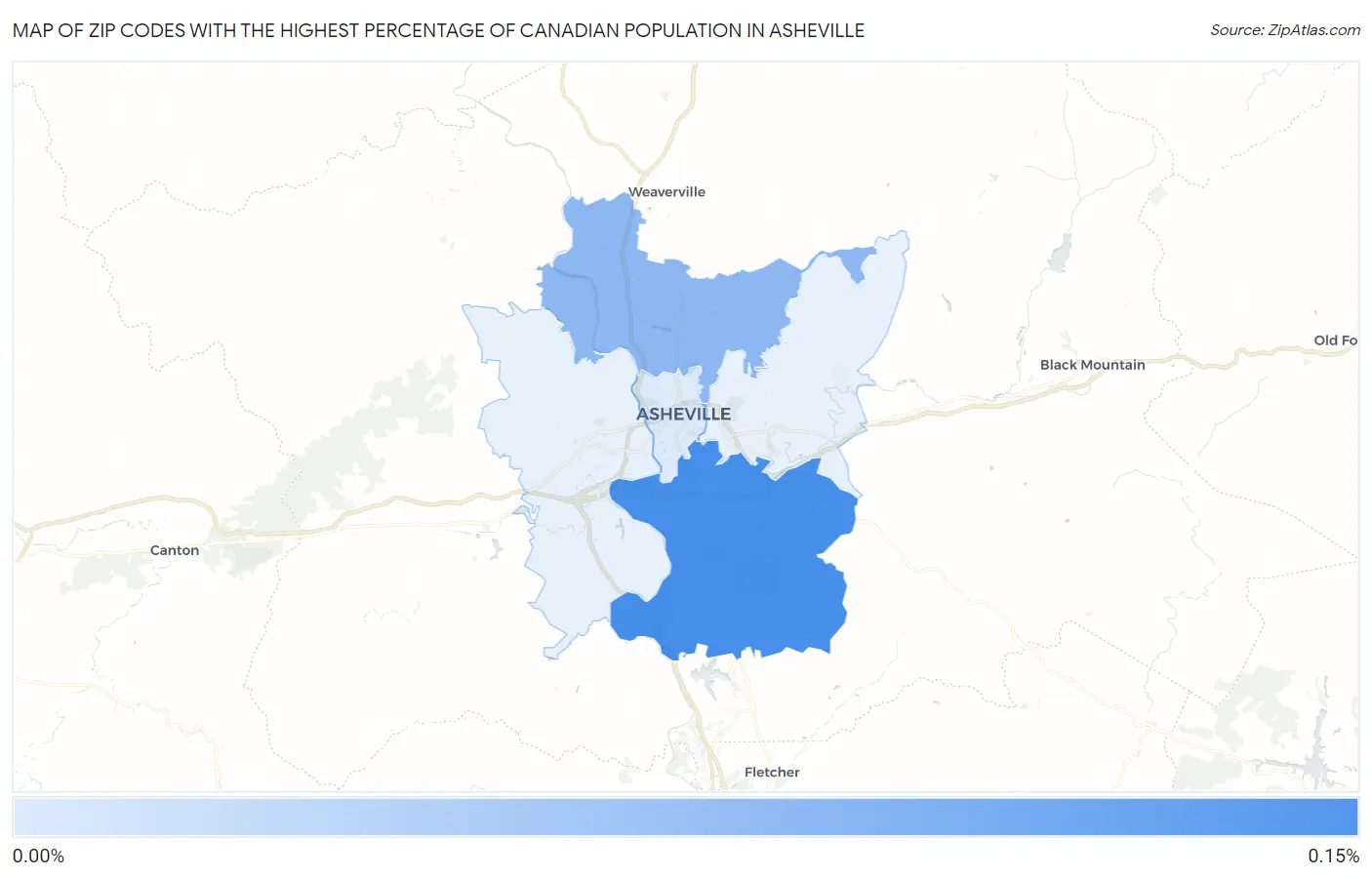 Zip Codes with the Highest Percentage of Canadian Population in Asheville Map