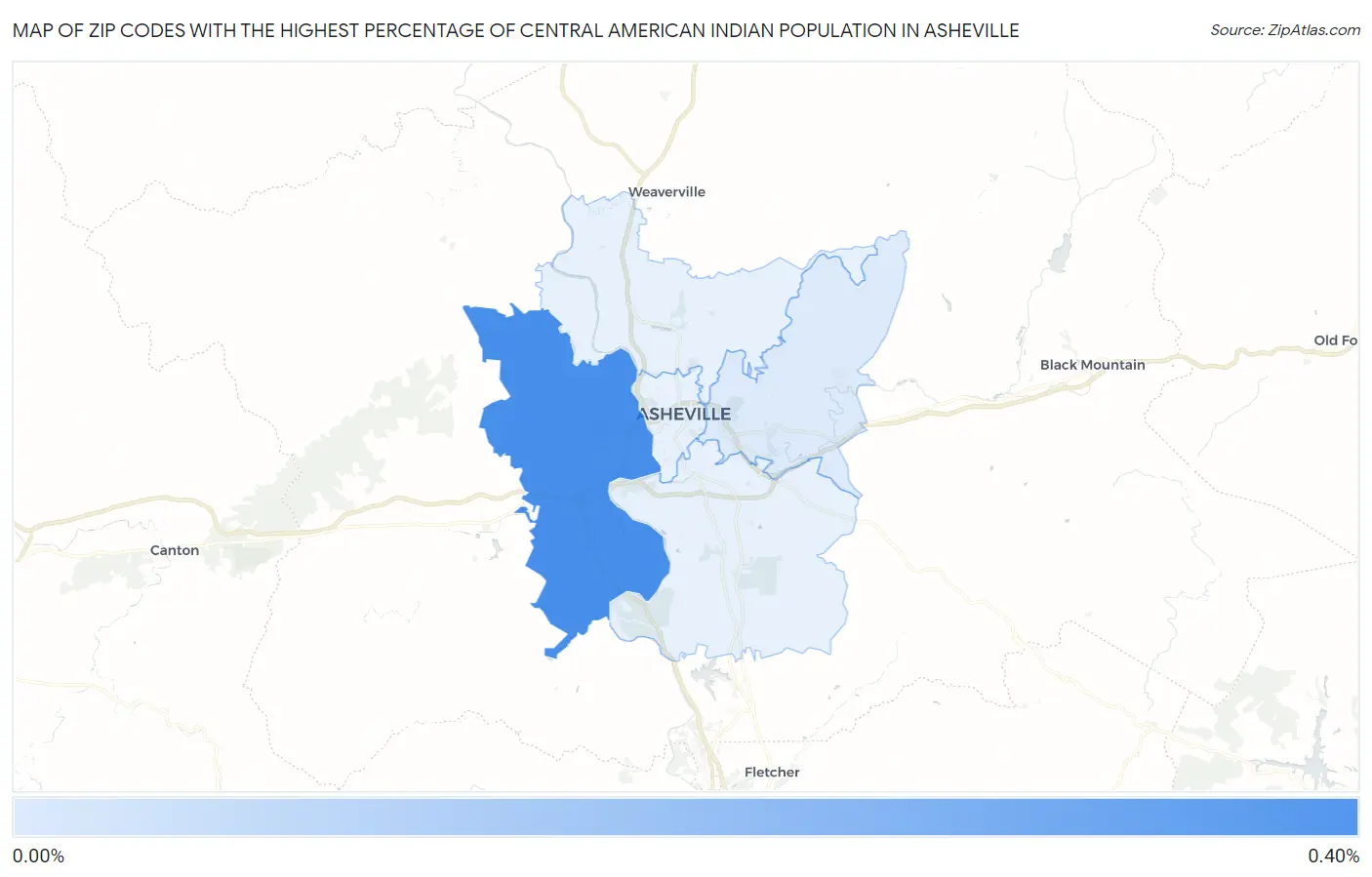 Zip Codes with the Highest Percentage of Central American Indian Population in Asheville Map