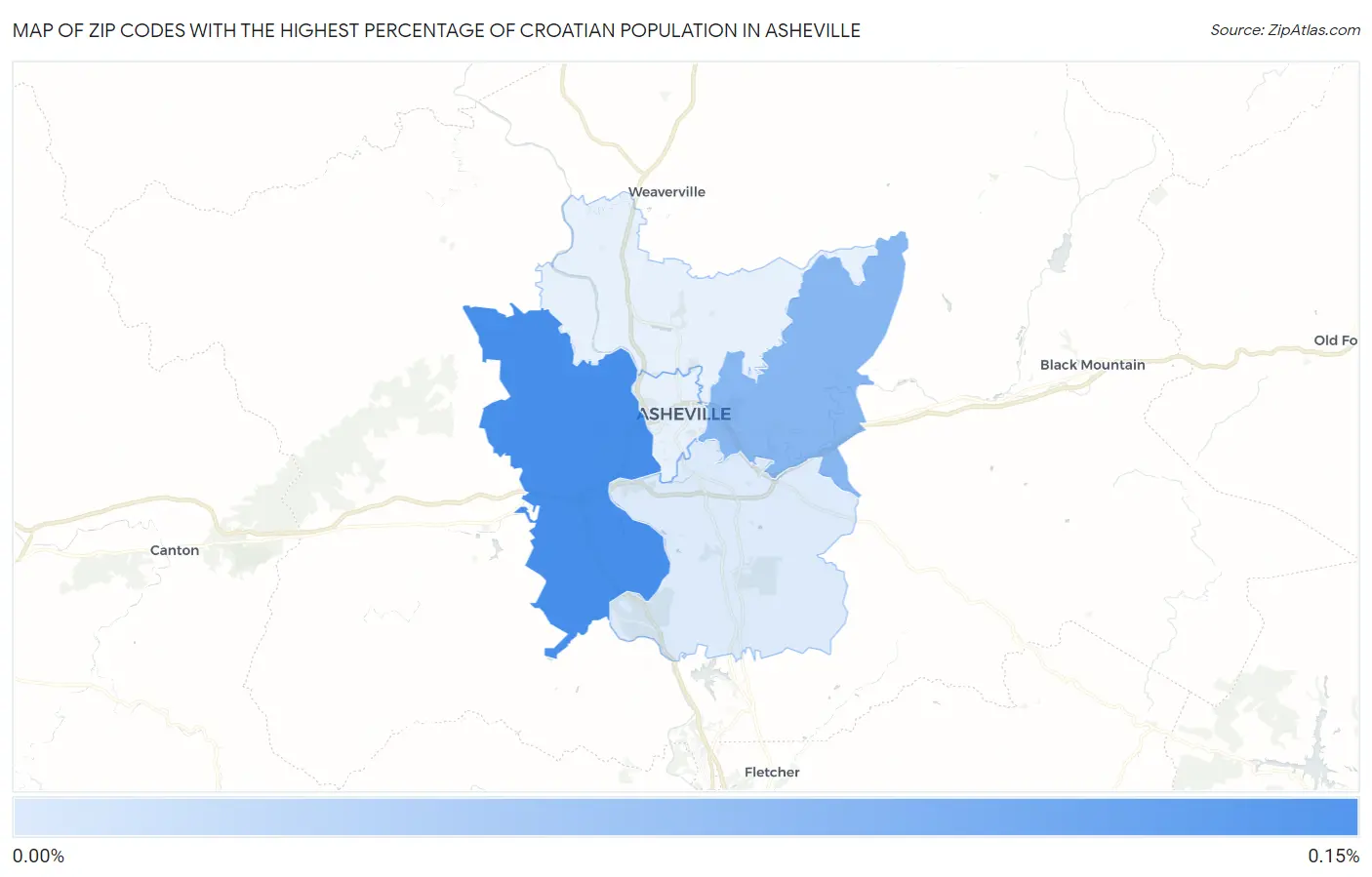Zip Codes with the Highest Percentage of Croatian Population in Asheville Map