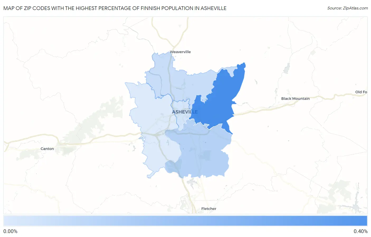 Zip Codes with the Highest Percentage of Finnish Population in Asheville Map