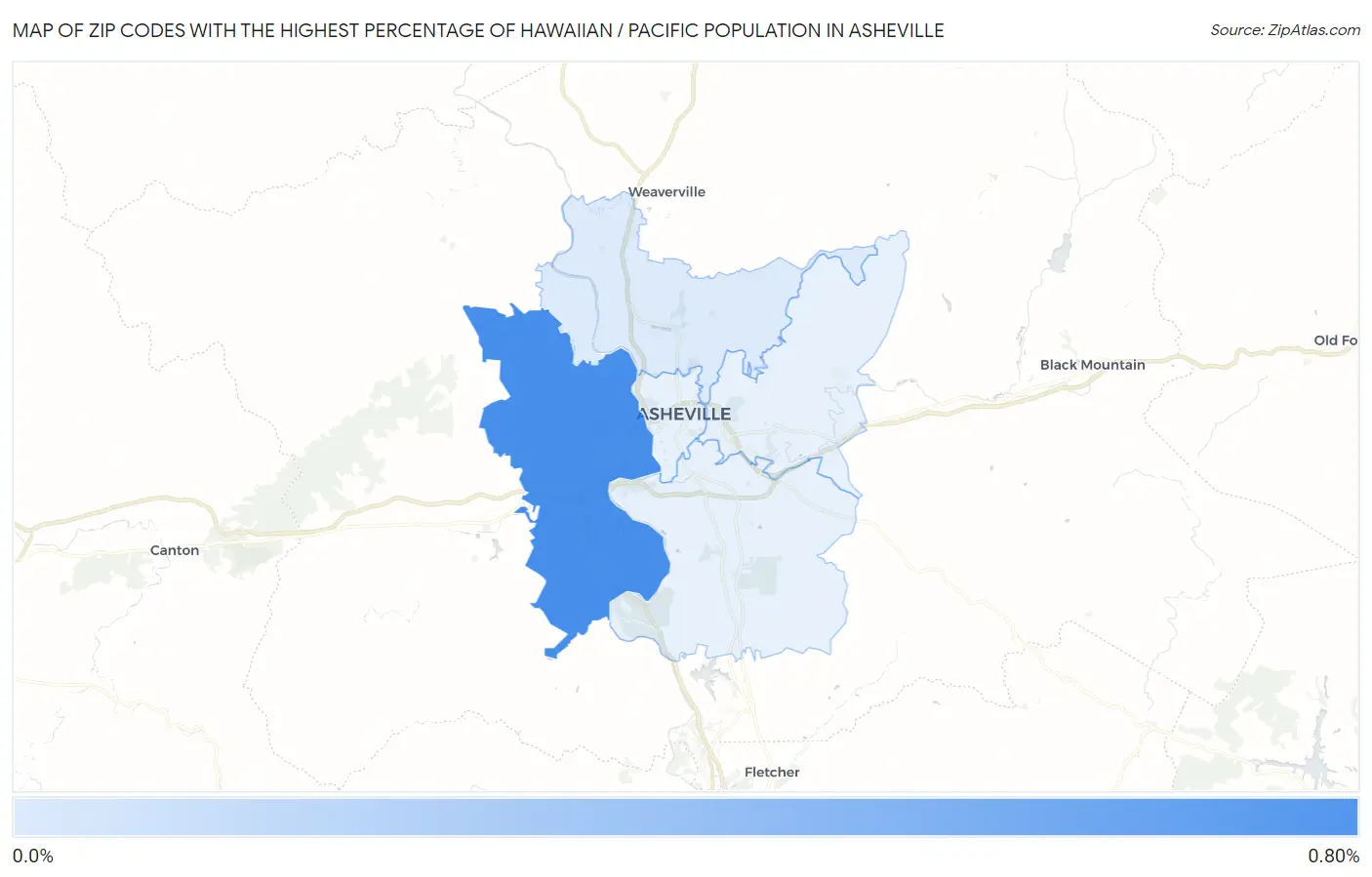 Zip Codes with the Highest Percentage of Hawaiian / Pacific Population in Asheville Map