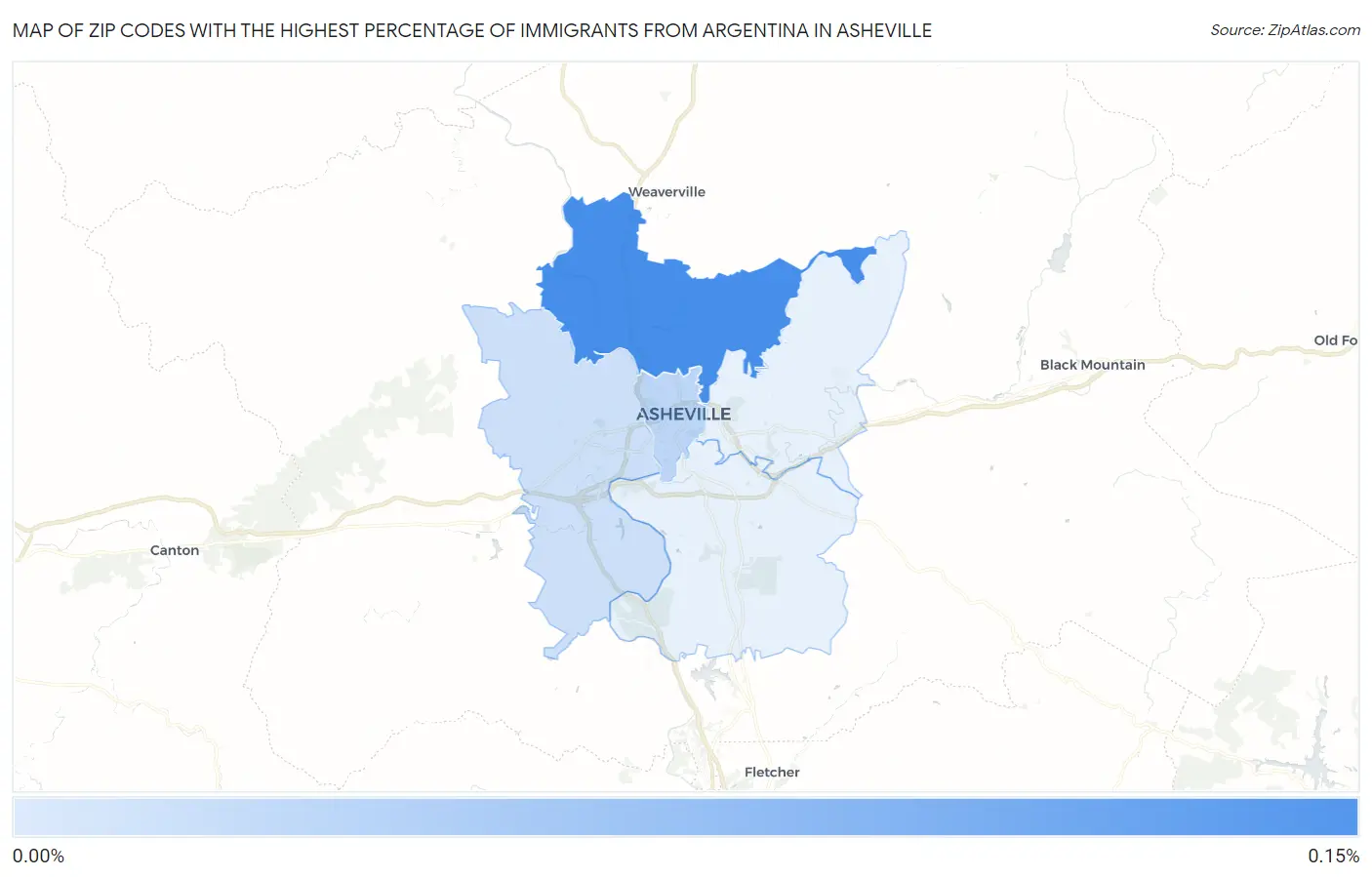 Zip Codes with the Highest Percentage of Immigrants from Argentina in Asheville Map