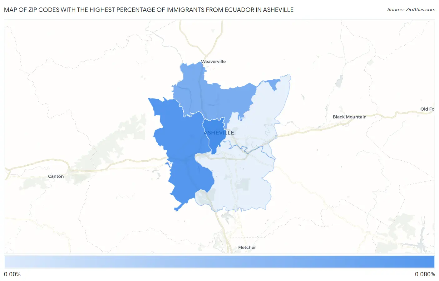 Zip Codes with the Highest Percentage of Immigrants from Ecuador in Asheville Map