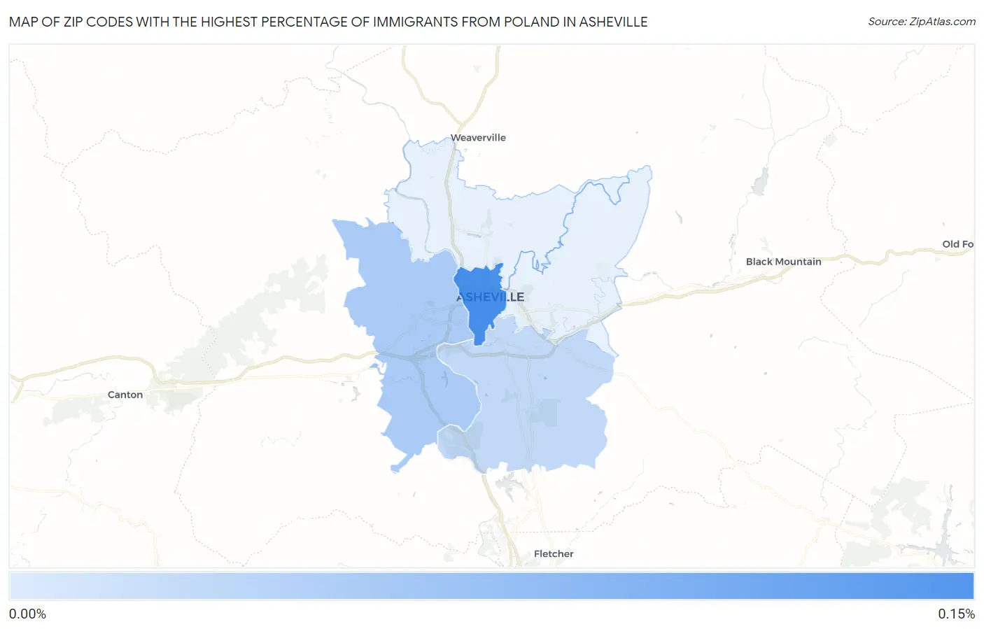 Zip Codes with the Highest Percentage of Immigrants from Poland in Asheville Map