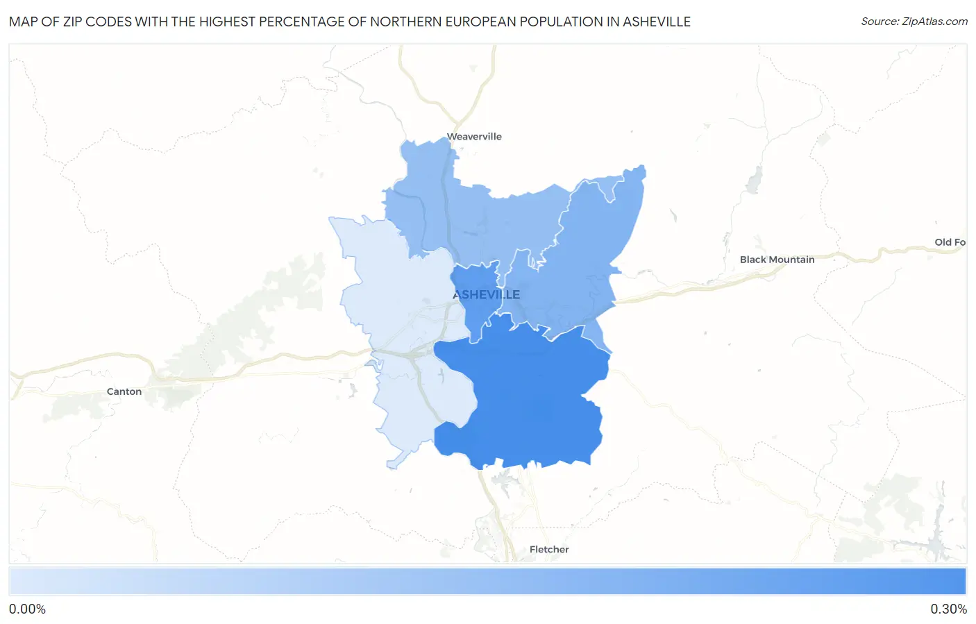 Zip Codes with the Highest Percentage of Northern European Population in Asheville Map