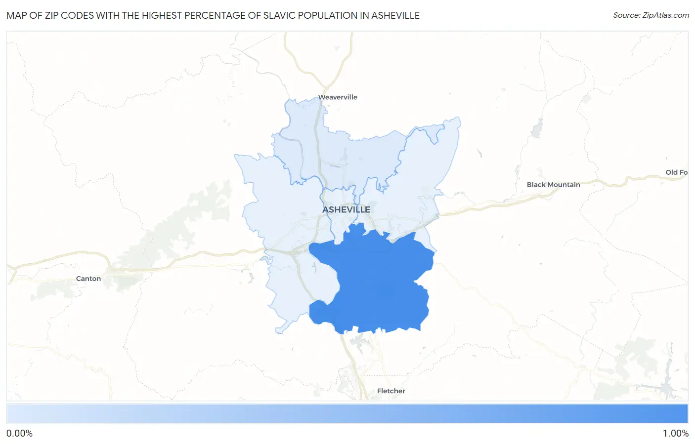 Zip Codes with the Highest Percentage of Slavic Population in Asheville Map