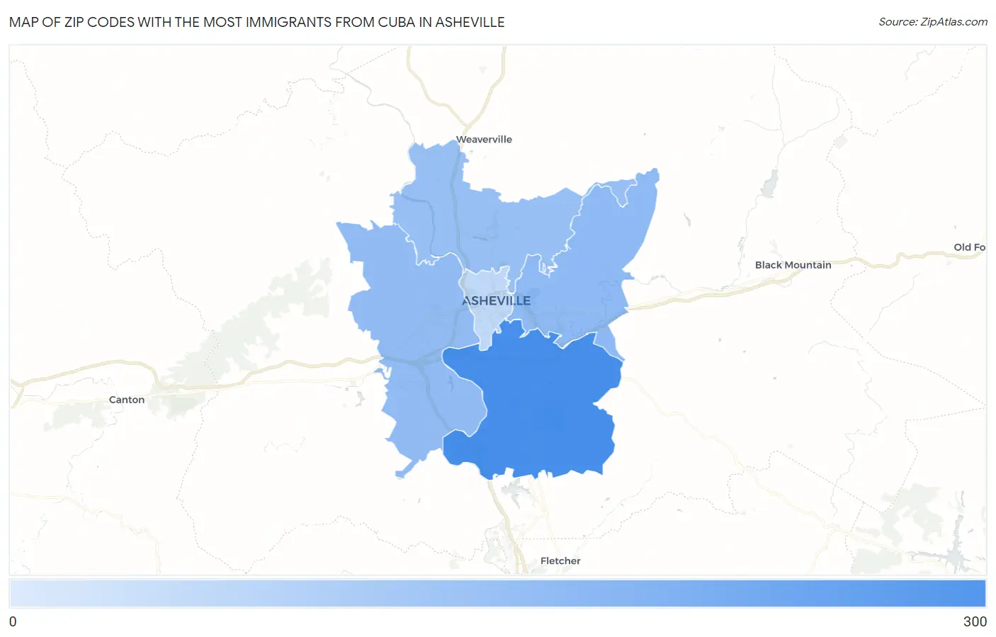 Zip Codes with the Most Immigrants from Cuba in Asheville Map