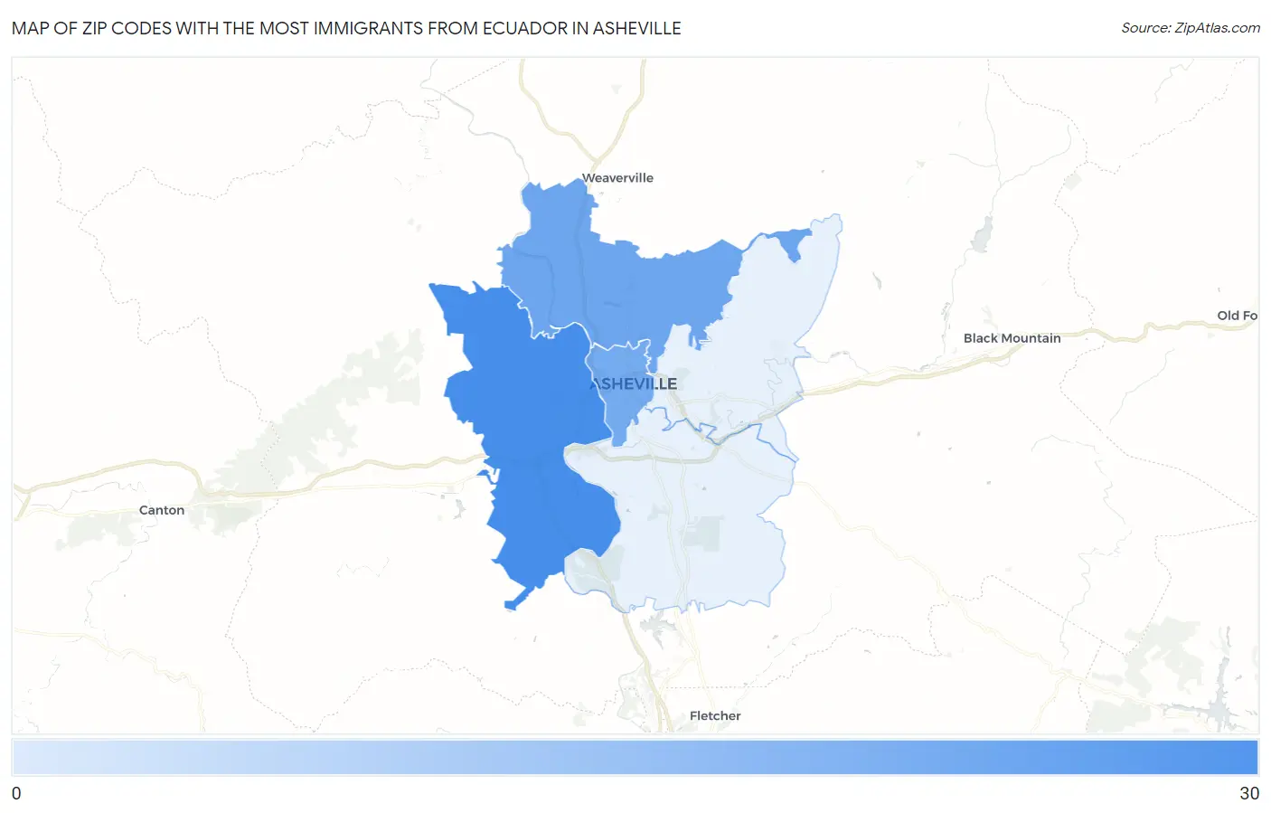 Zip Codes with the Most Immigrants from Ecuador in Asheville Map