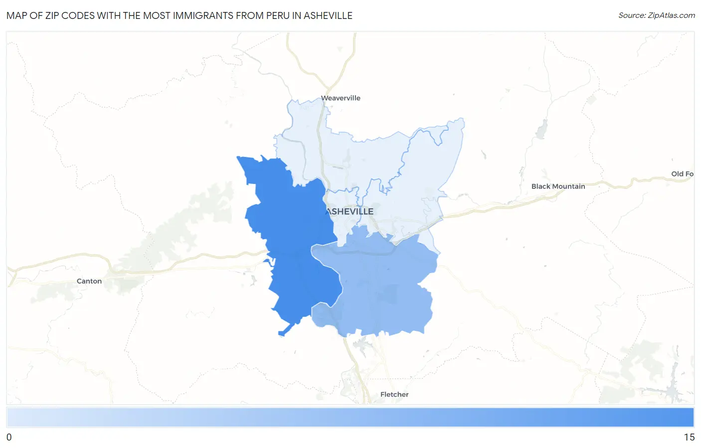 Zip Codes with the Most Immigrants from Peru in Asheville Map