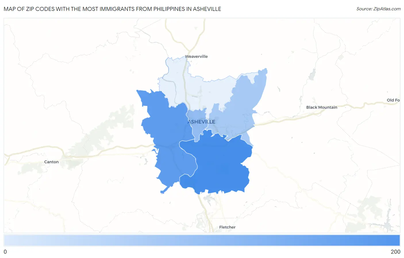 Zip Codes with the Most Immigrants from Philippines in Asheville Map