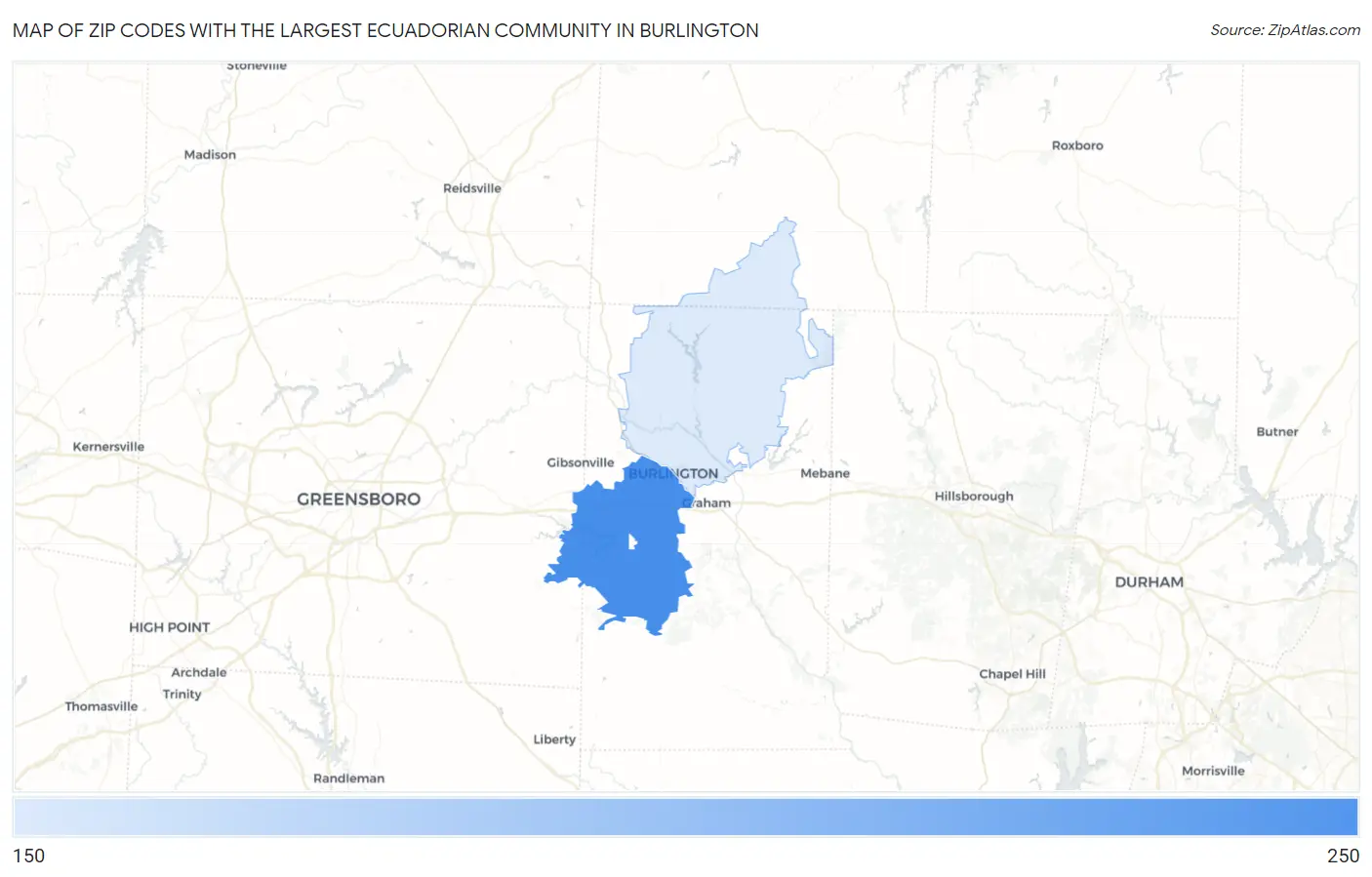 Zip Codes with the Largest Ecuadorian Community in Burlington Map