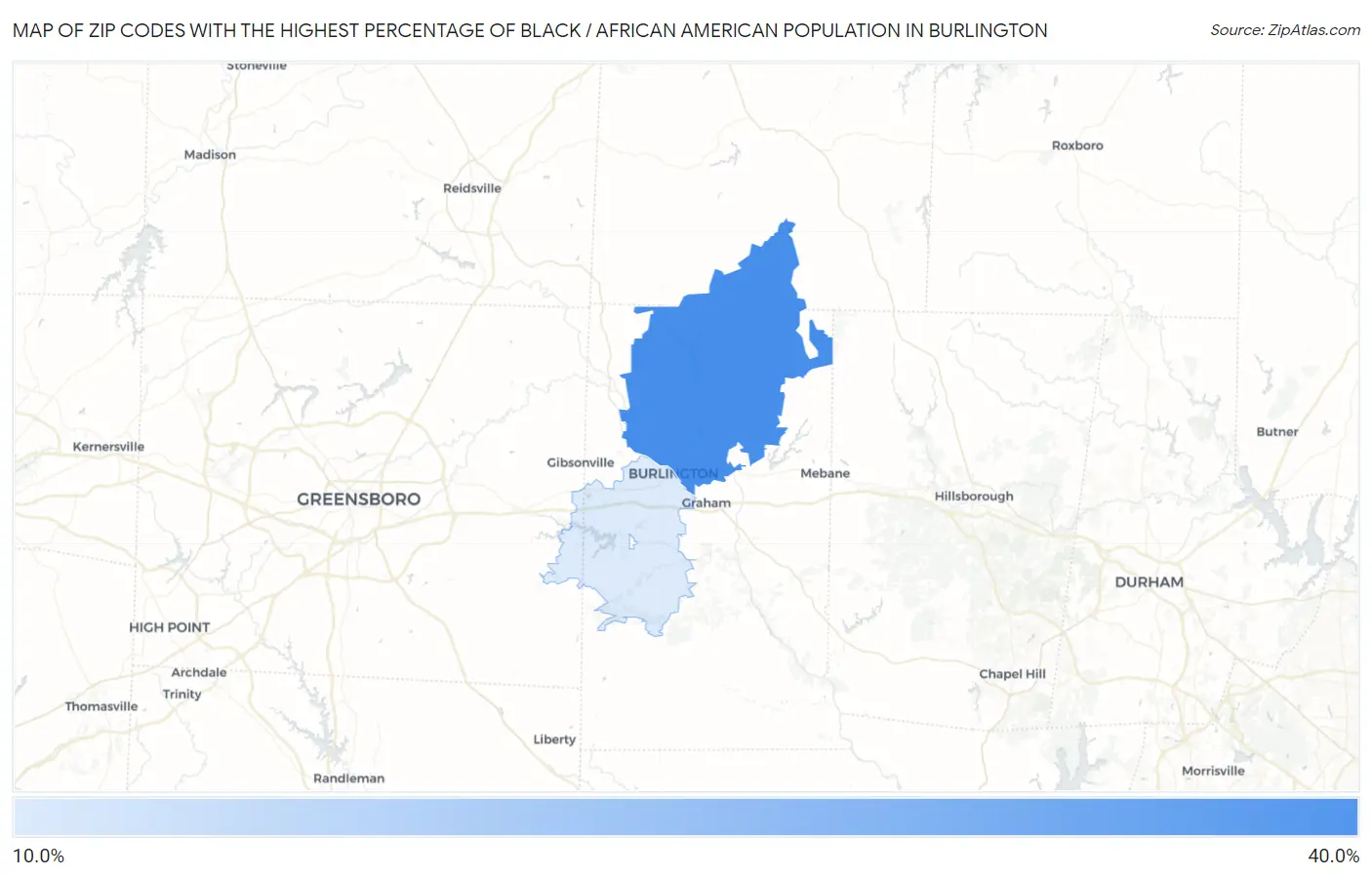 Zip Codes with the Highest Percentage of Black / African American Population in Burlington Map