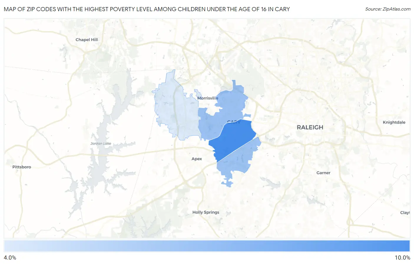 Zip Codes with the Highest Poverty Level Among Children Under the Age of 16 in Cary Map