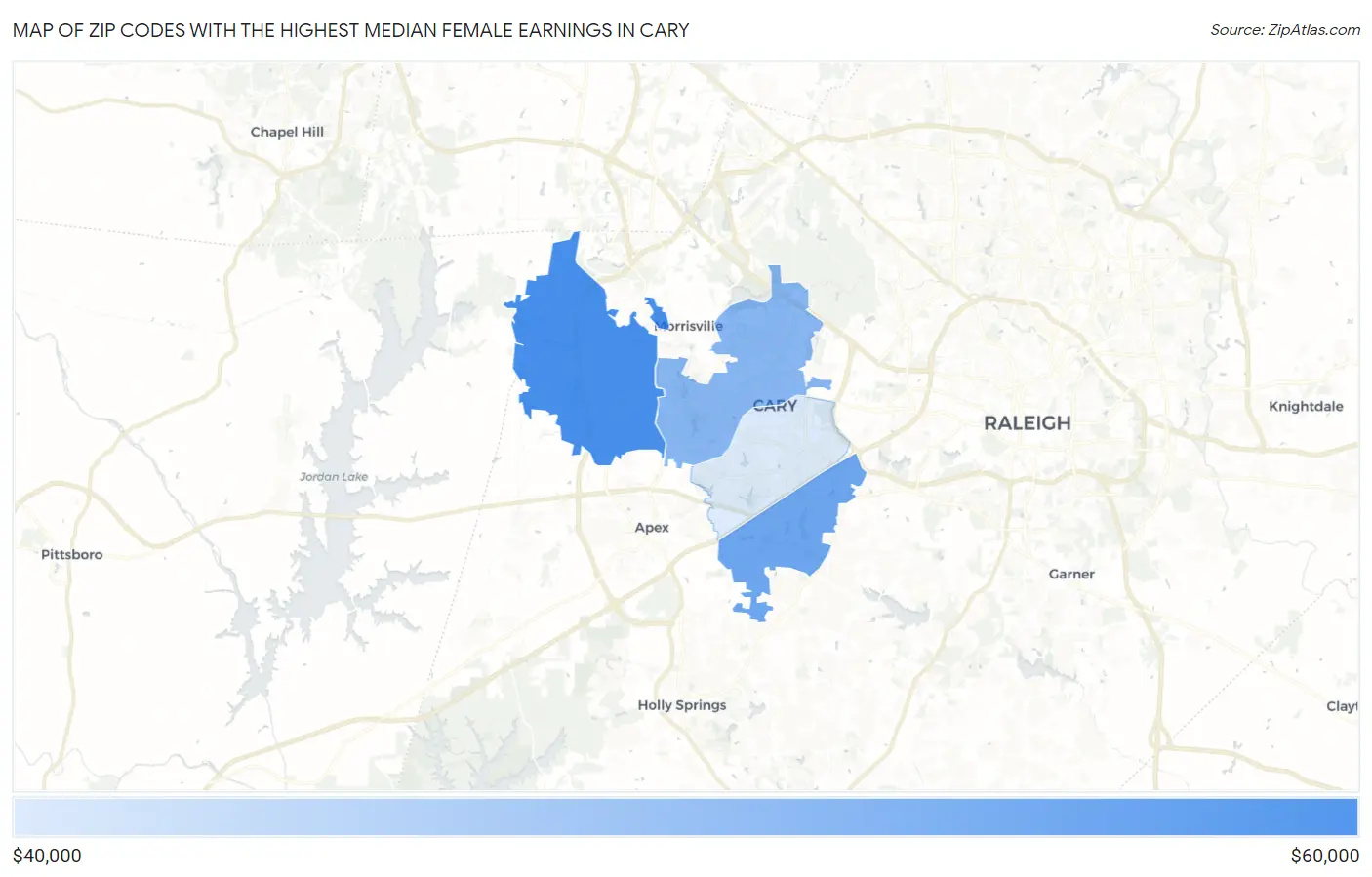 Zip Codes with the Highest Median Female Earnings in Cary Map
