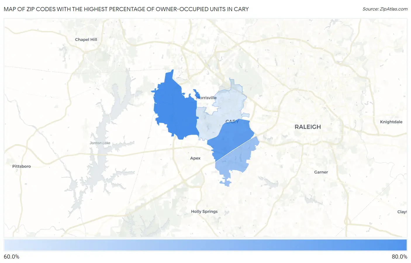 Zip Codes with the Highest Percentage of Owner-Occupied Units in Cary Map