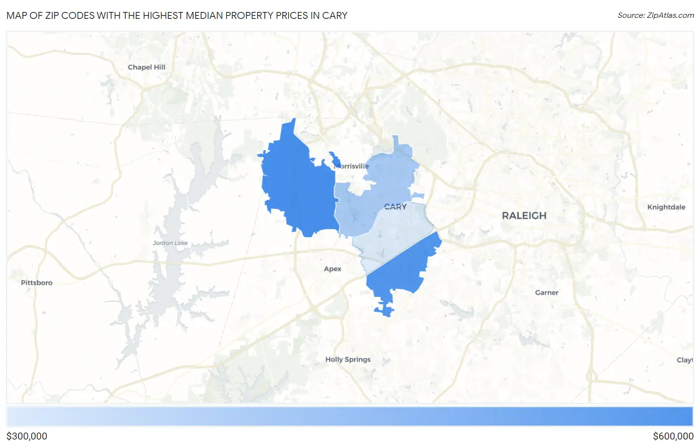 Zip Codes with the Highest Median Property Prices in Cary Map