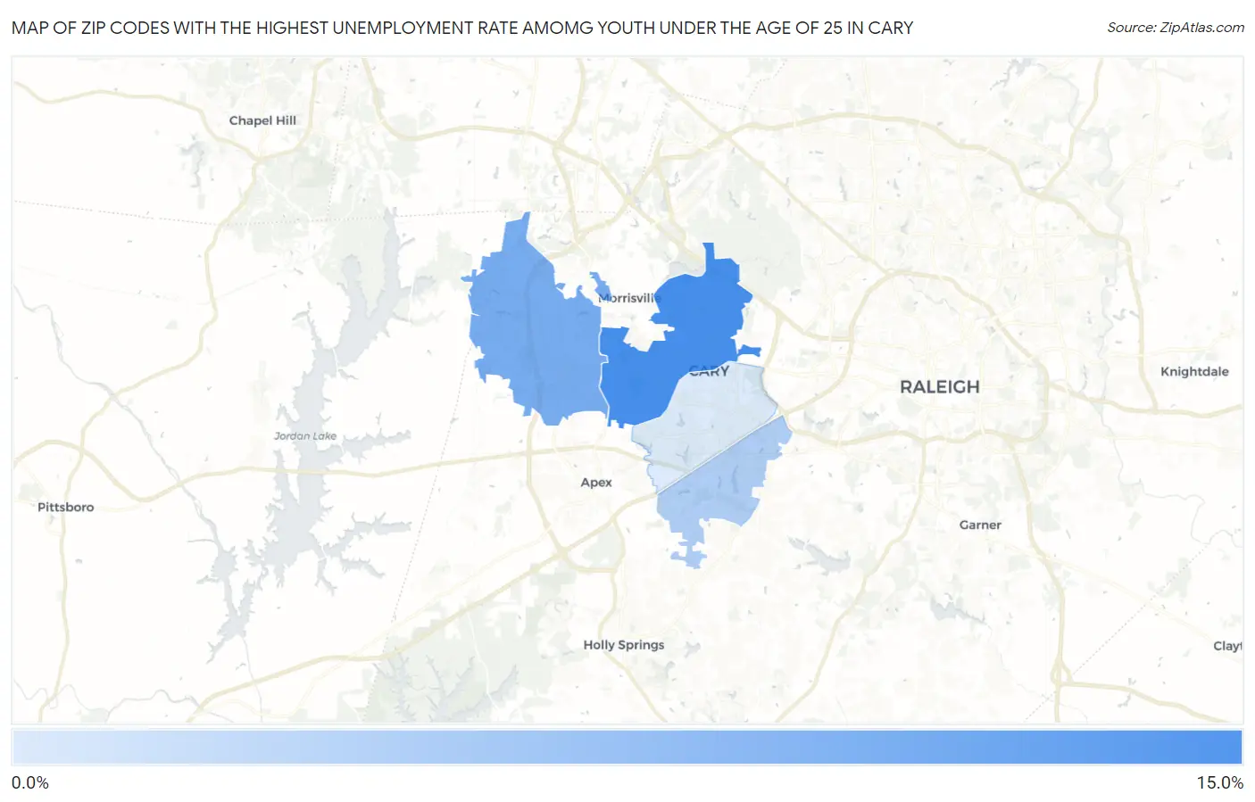Zip Codes with the Highest Unemployment Rate Amomg Youth Under the Age of 25 in Cary Map