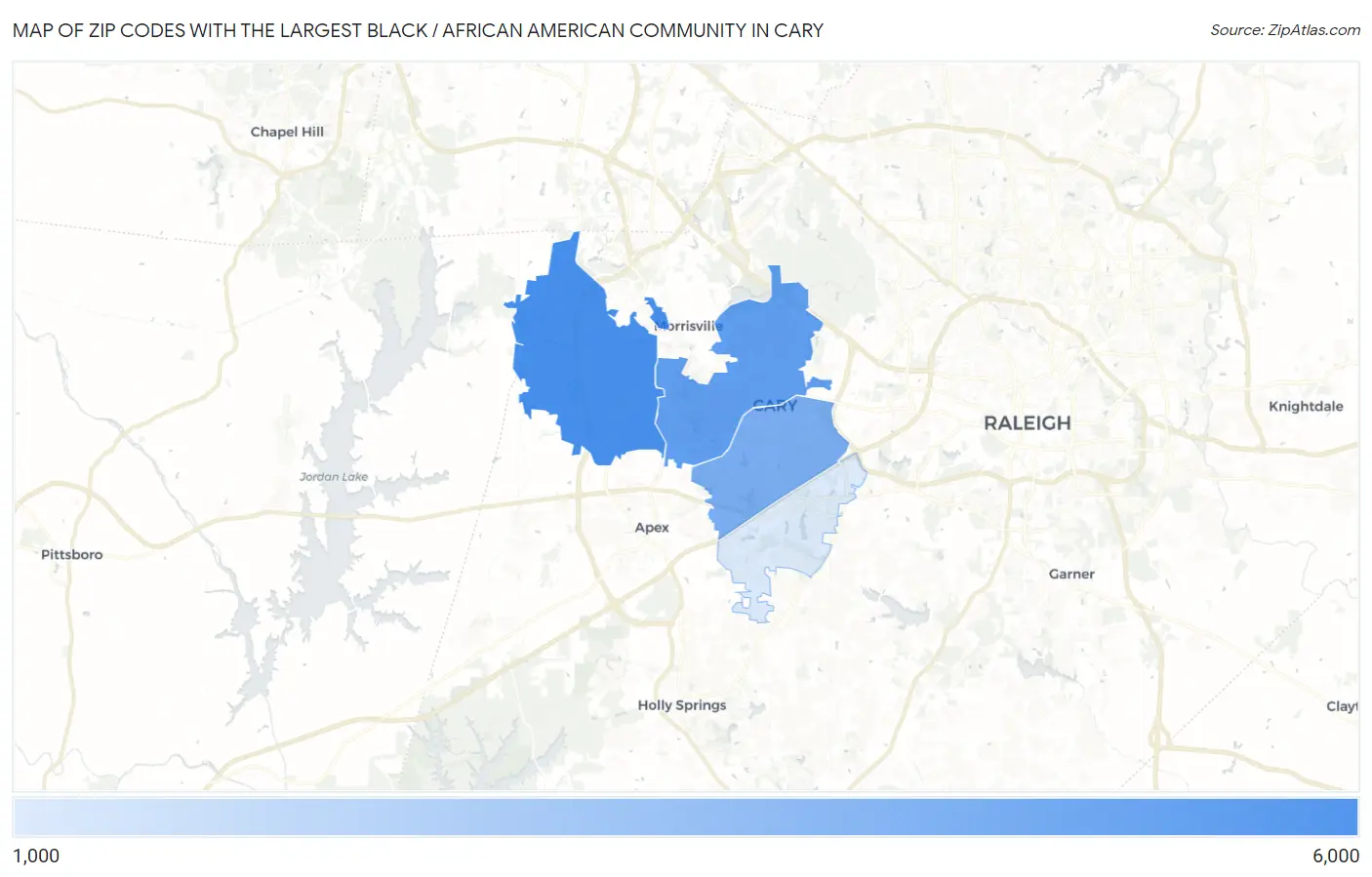 Zip Codes with the Largest Black / African American Community in Cary Map