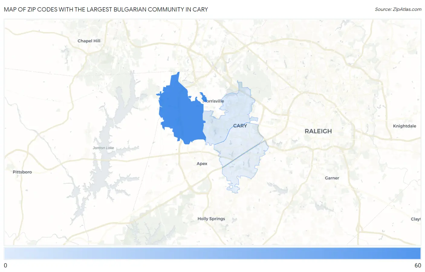 Zip Codes with the Largest Bulgarian Community in Cary Map