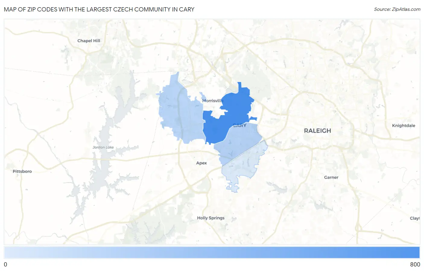 Zip Codes with the Largest Czech Community in Cary Map