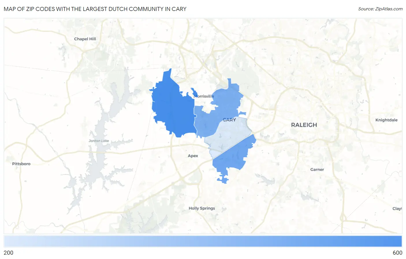 Zip Codes with the Largest Dutch Community in Cary Map