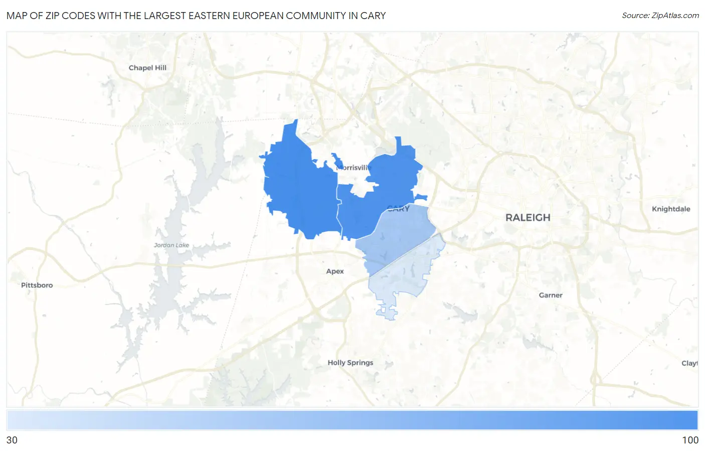 Zip Codes with the Largest Eastern European Community in Cary Map