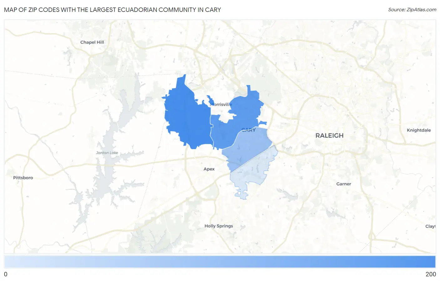 Zip Codes with the Largest Ecuadorian Community in Cary Map