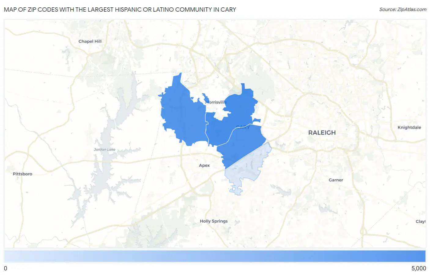 Zip Codes with the Largest Hispanic or Latino Community in Cary Map