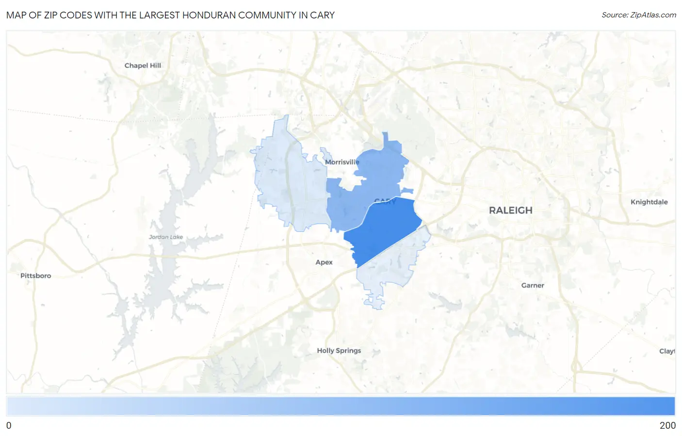 Zip Codes with the Largest Honduran Community in Cary Map