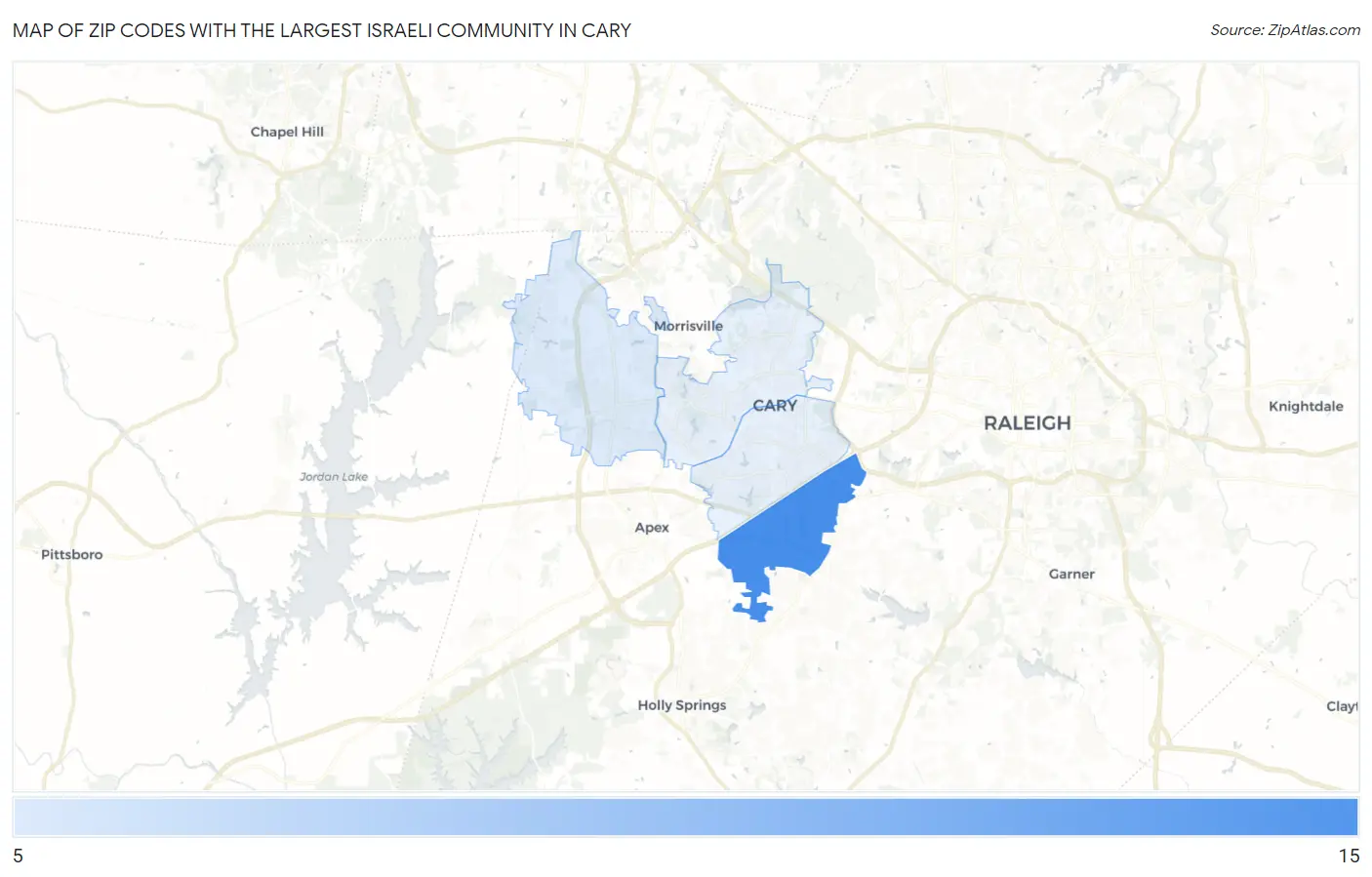 Zip Codes with the Largest Israeli Community in Cary Map
