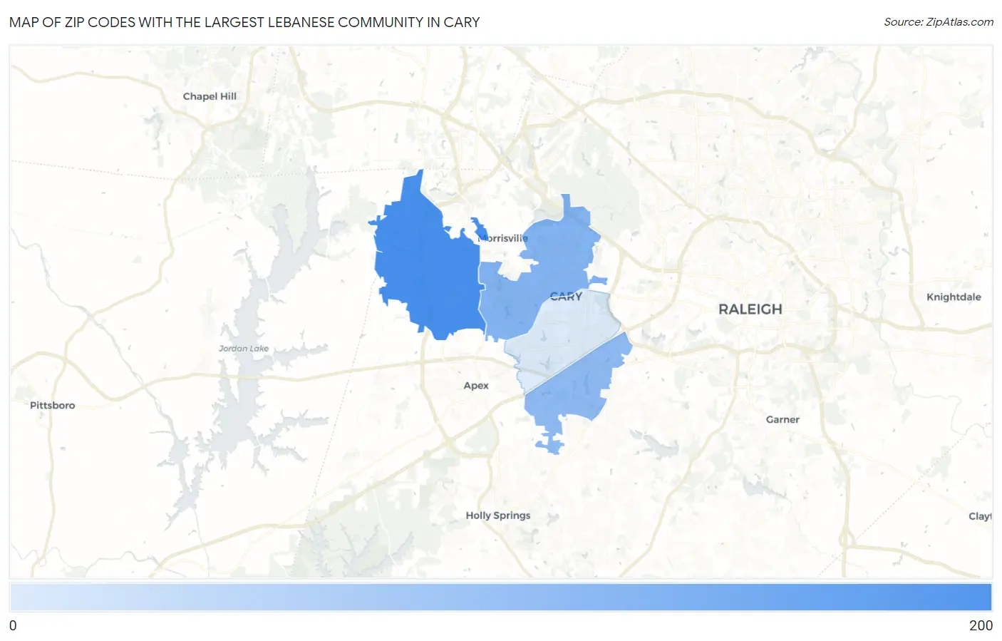 Zip Codes with the Largest Lebanese Community in Cary Map