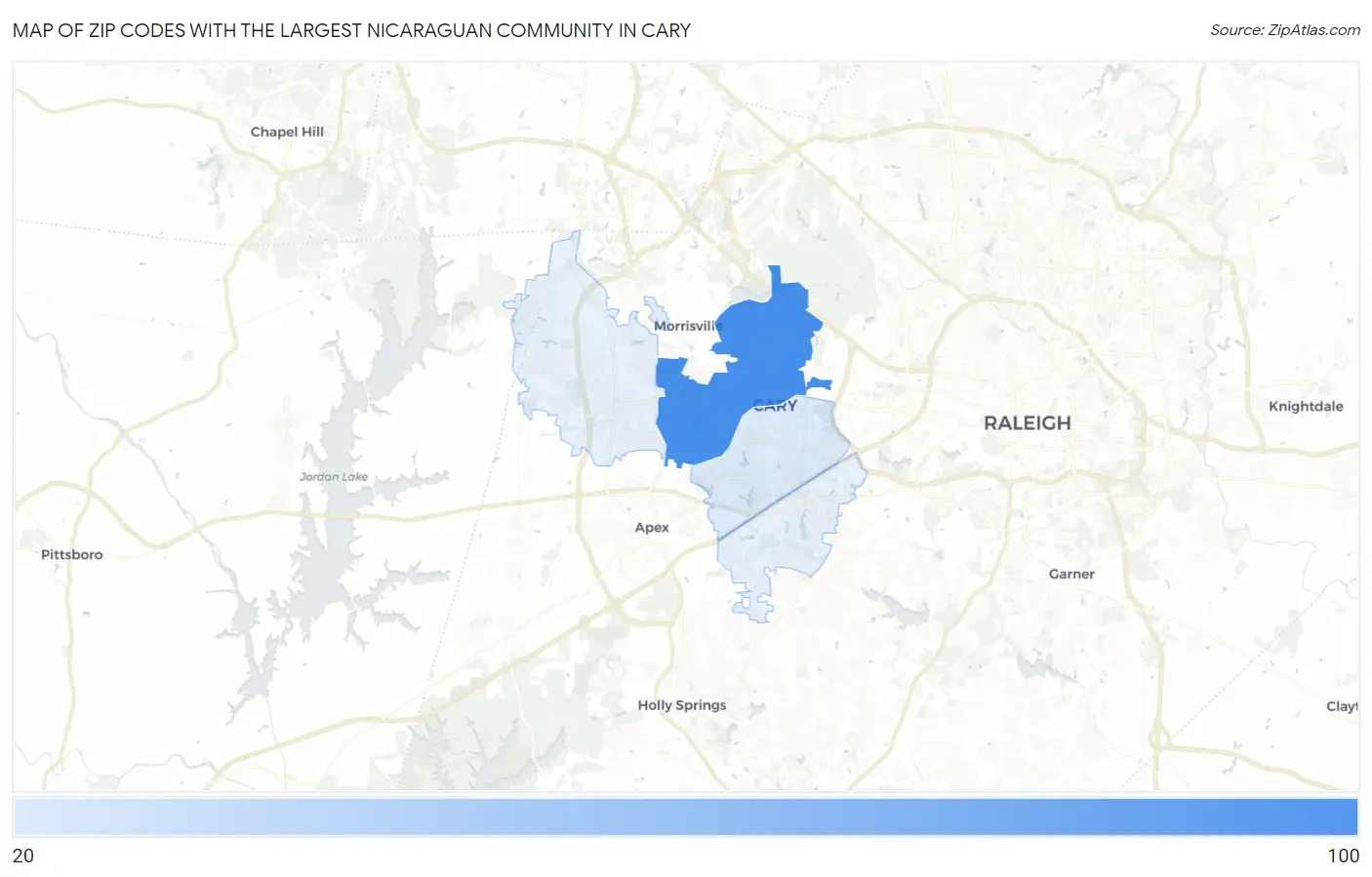 Zip Codes with the Largest Nicaraguan Community in Cary Map