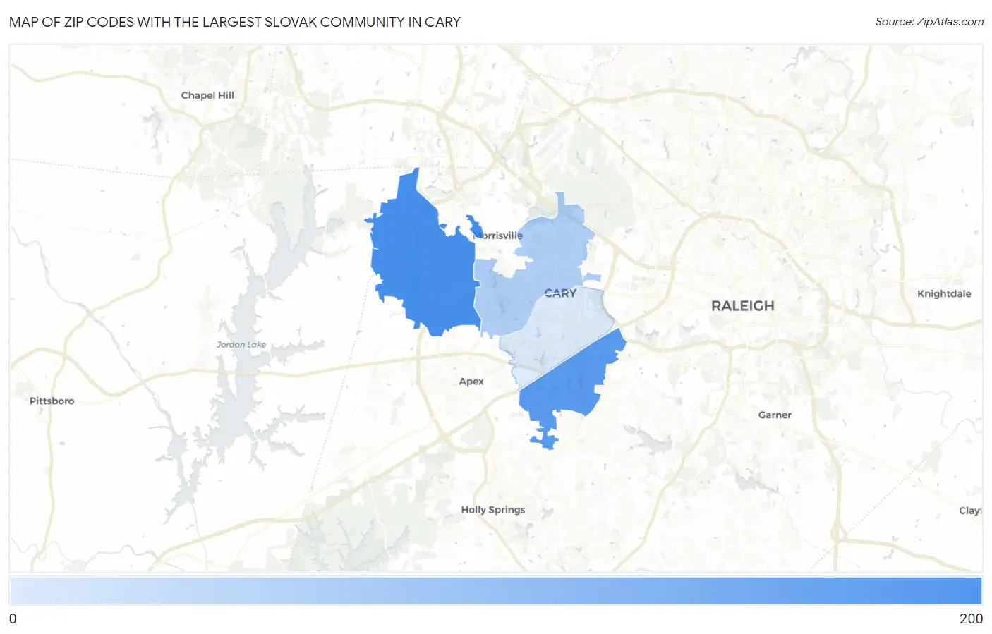 Zip Codes with the Largest Slovak Community in Cary Map