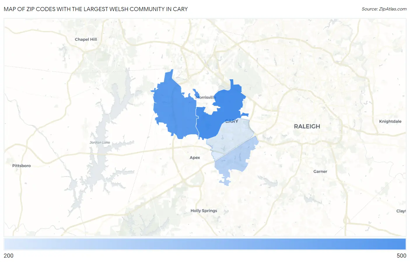 Zip Codes with the Largest Welsh Community in Cary Map