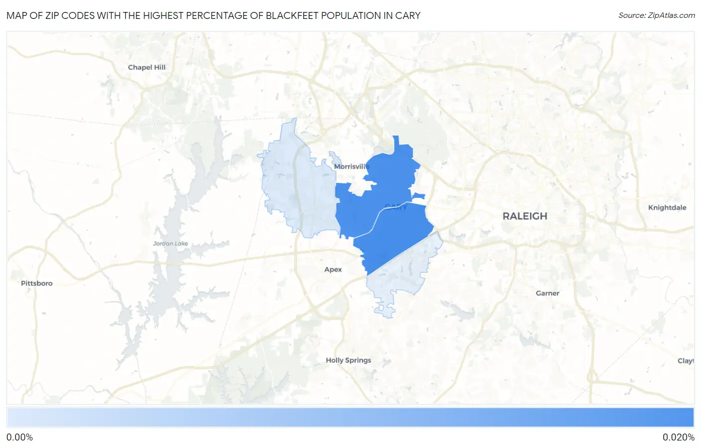 Zip Codes with the Highest Percentage of Blackfeet Population in Cary Map