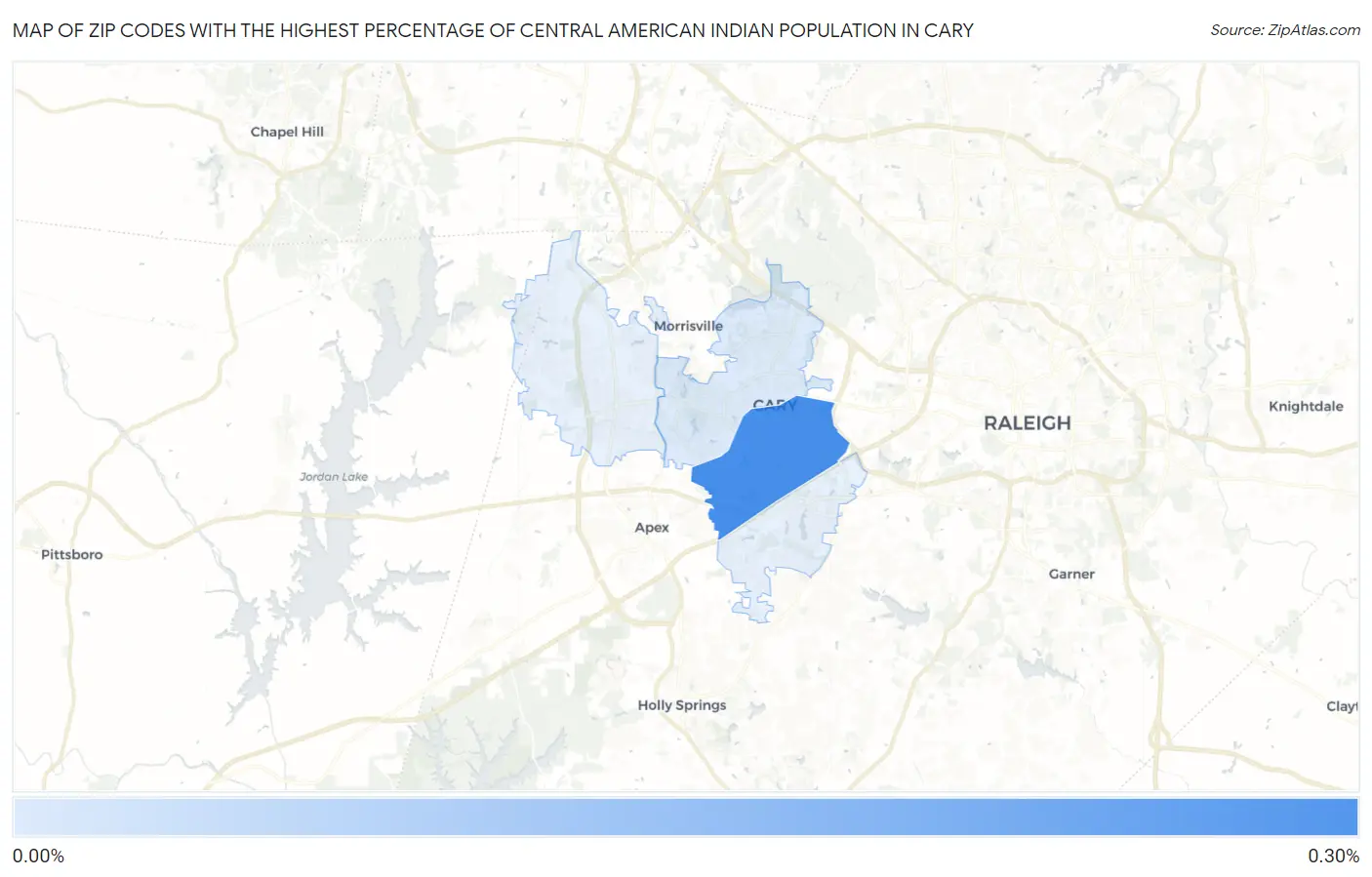 Zip Codes with the Highest Percentage of Central American Indian Population in Cary Map