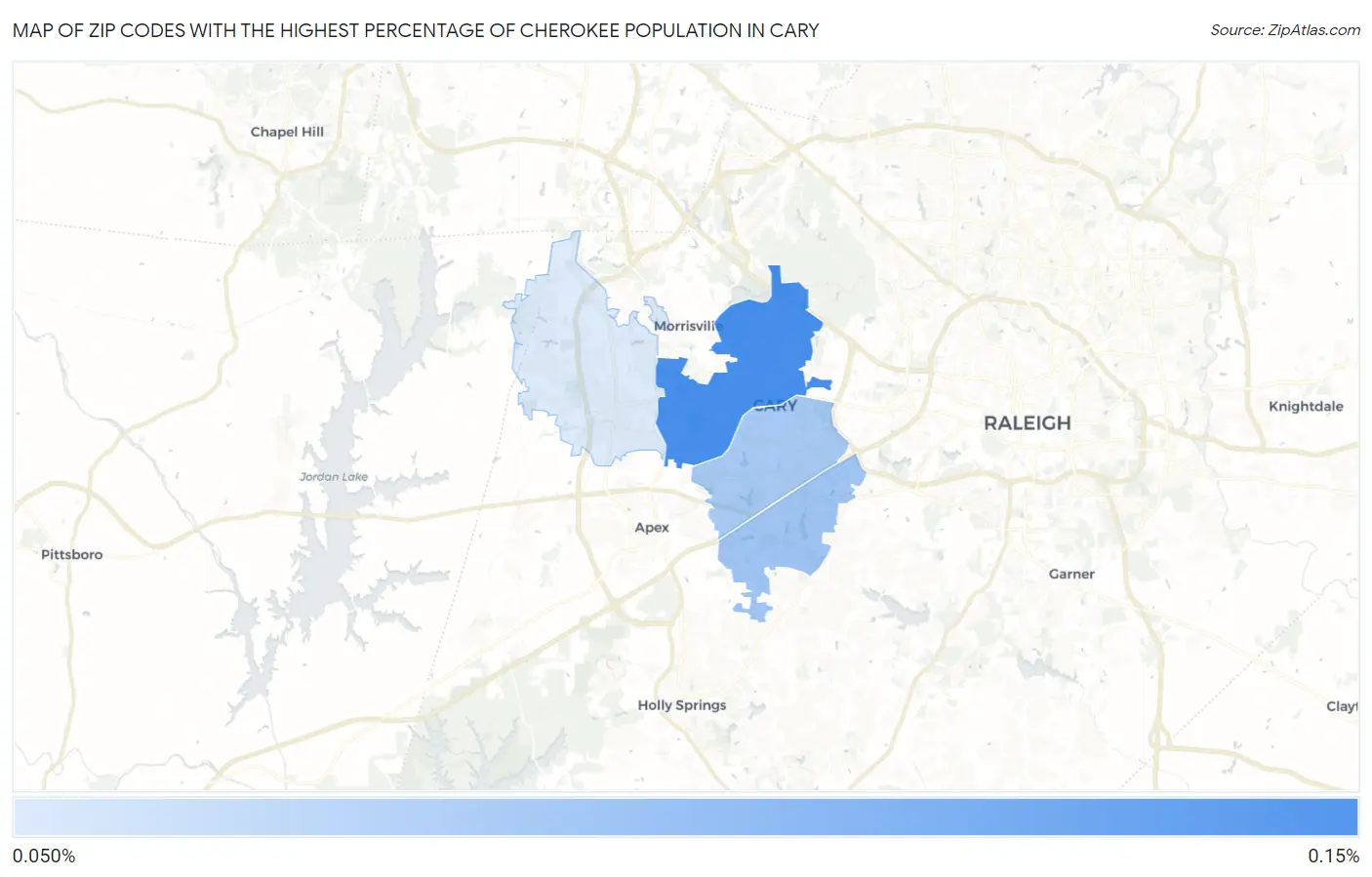 Zip Codes with the Highest Percentage of Cherokee Population in Cary Map