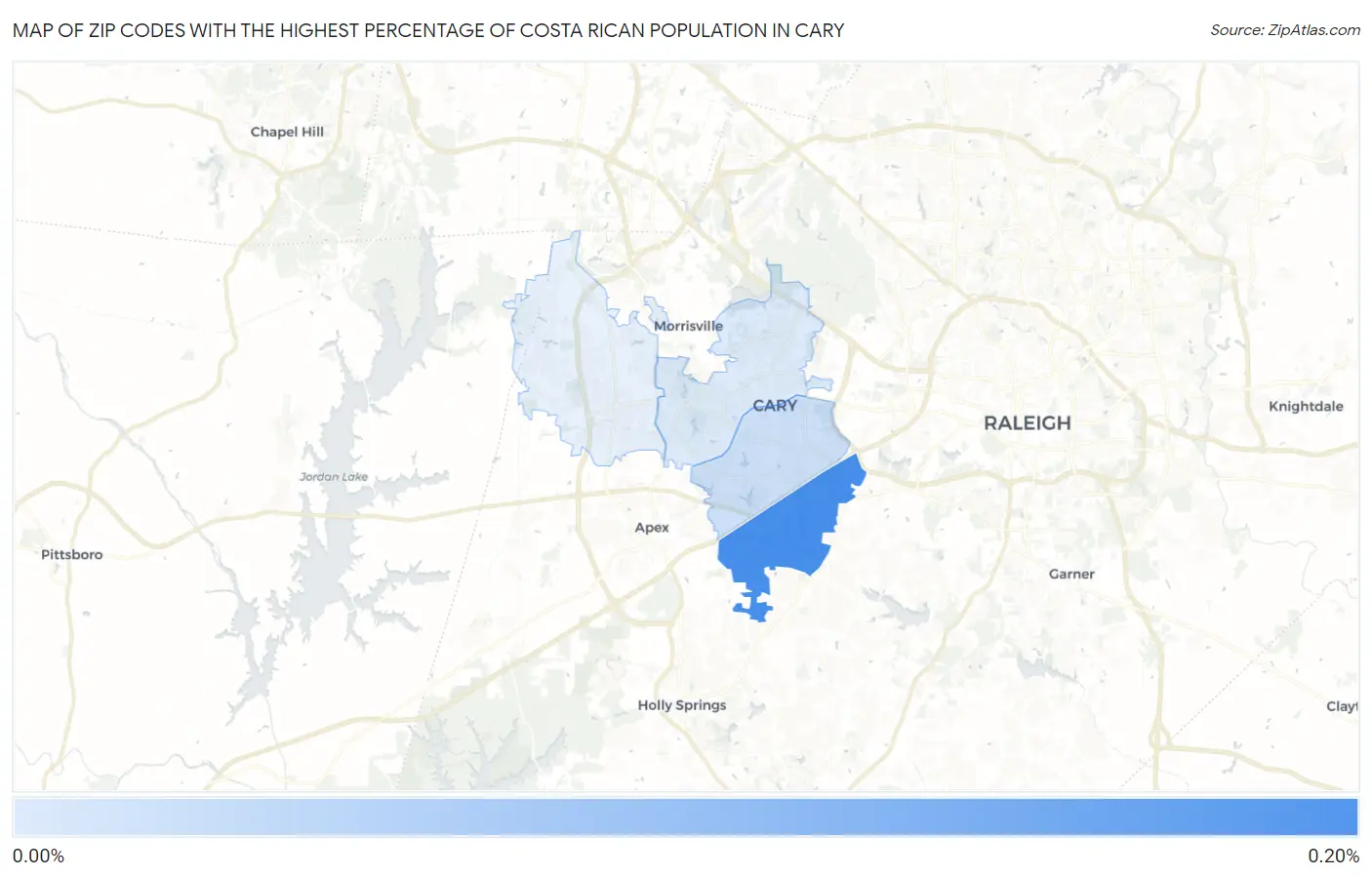 Zip Codes with the Highest Percentage of Costa Rican Population in Cary Map